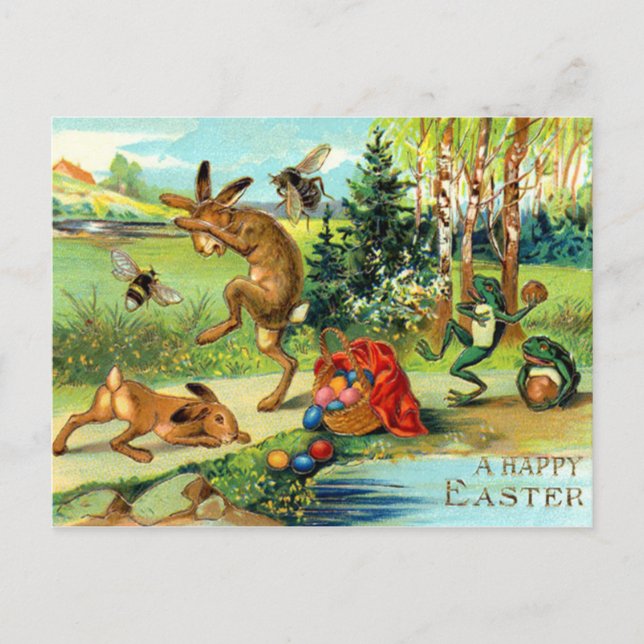 Easter Bunnies with Eggs Holiday Postcard (Front)