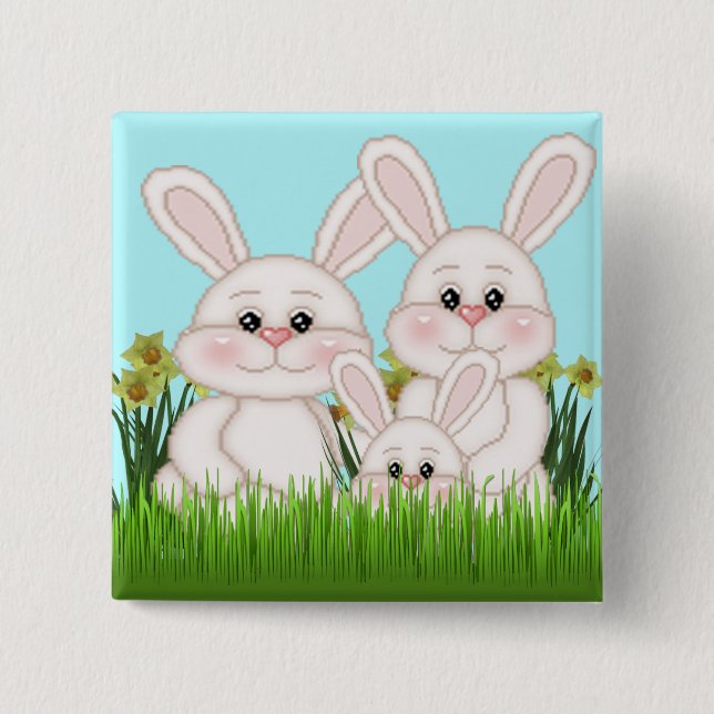 Easter Bunny 2 Inch Square Button (Front)