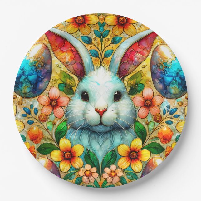 EASTER BUNNY 3D ~ Alcohol Inks ~  Paper Plate (Front)