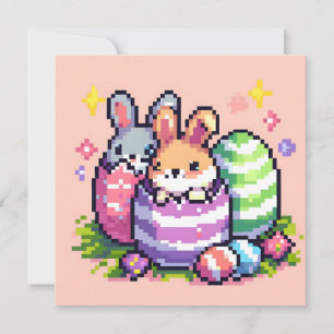 Easter bunny 8 bit pixel art invitation
