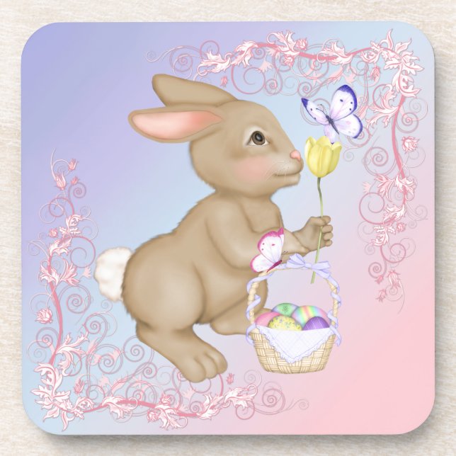 Easter Bunny and Basket Coaster (Front)