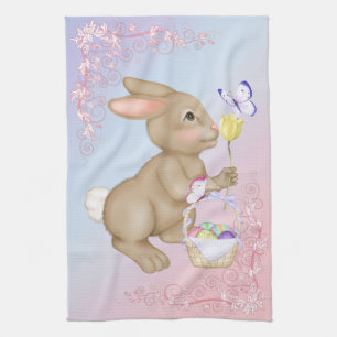 Easter Bunny and Basket Kitchen Towel