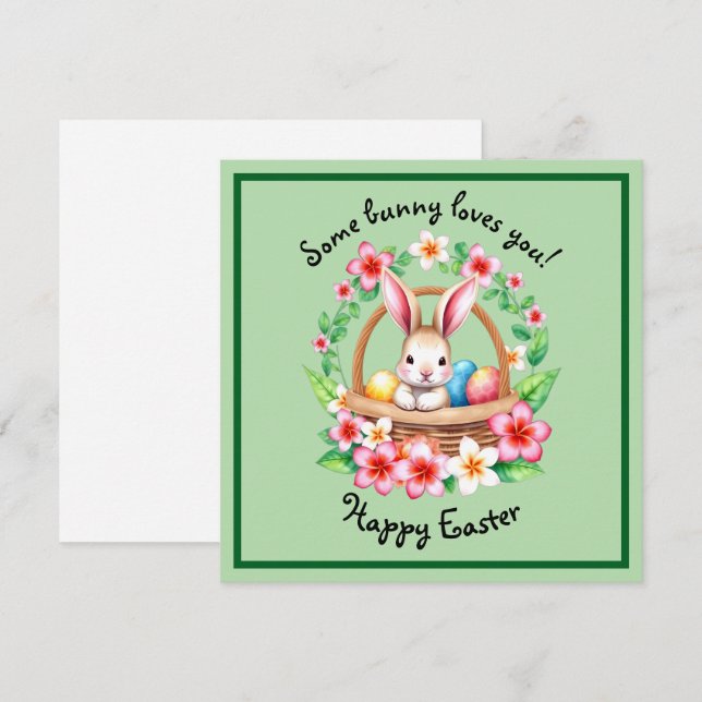 Easter bunny and basket of eggs holiday card (Front/Back)