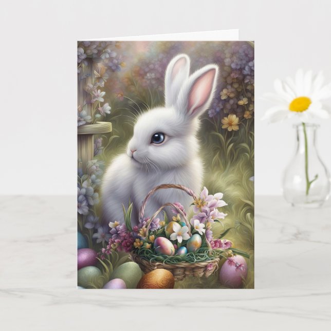 Easter Bunny and Basket with Eggs Pretty General  Card (Small Plant)