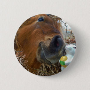 Easter Bunny and Brown horse 2 Inch Round Button