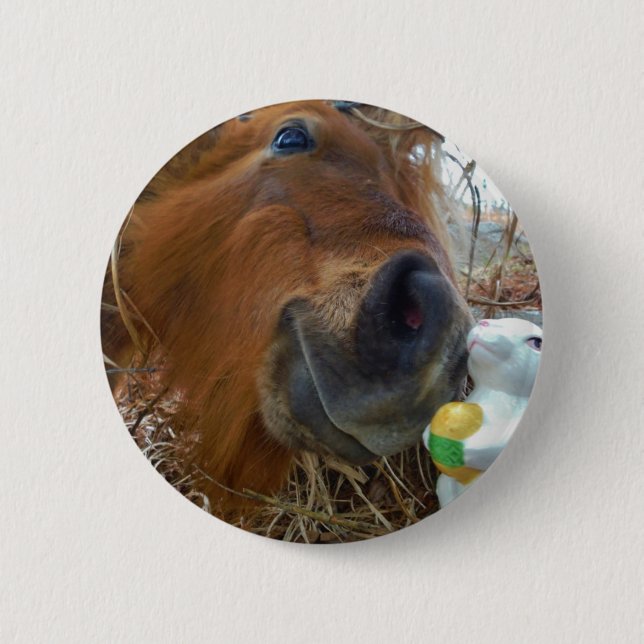 Easter Bunny and Brown horse 2 Inch Round Button (Front)