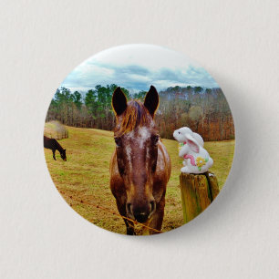 Easter Bunny and Brown horse 2 Inch Round Button