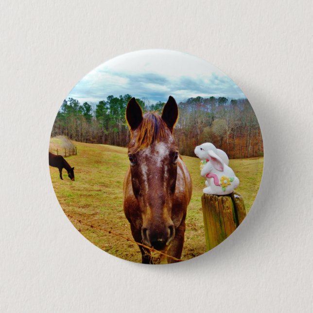 Easter Bunny and Brown horse 2 Inch Round Button (Front)