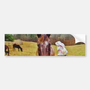 Easter Bunny and Brown horse Bumper Sticker