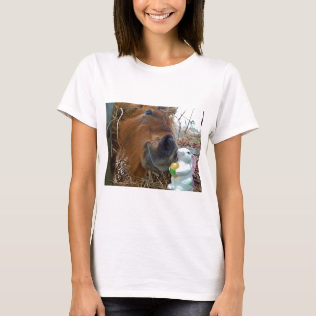 Easter Bunny and Brown horse T-Shirt (Front)