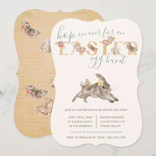 Easter Bunny and Butterfly Brunch and Egg Hunt Invitation (Front/Back)