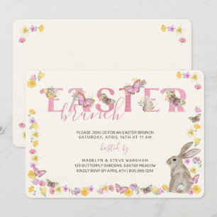 Easter Bunny and Butterfly Dainty Floral Brunch Invitation