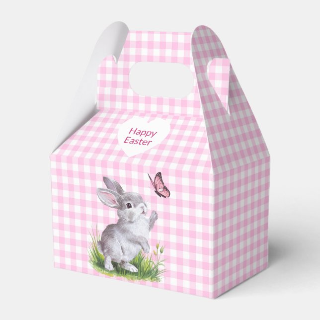 Easter Bunny and Butterfly On Gingham Favor Box (Front Side)