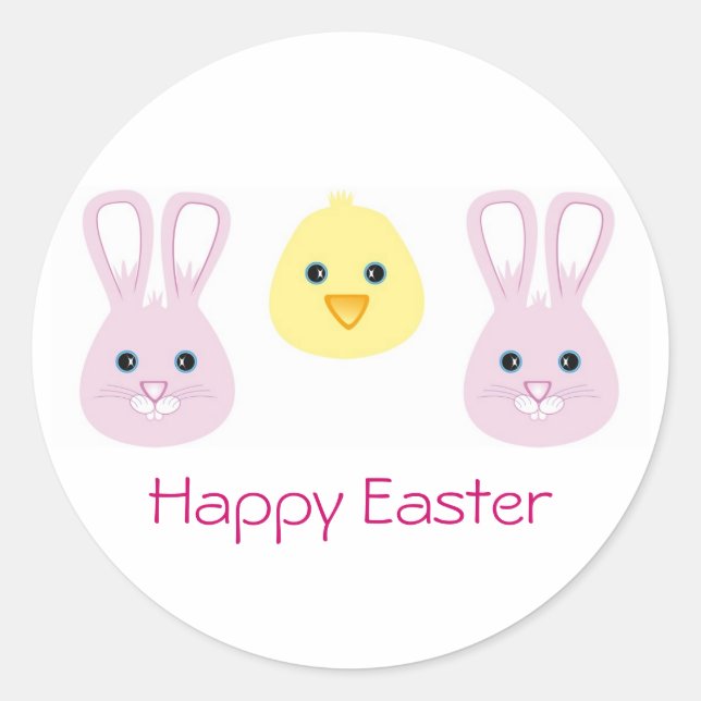 Easter Bunny and Chic, Happy Easter Classic Round Sticker (Front)