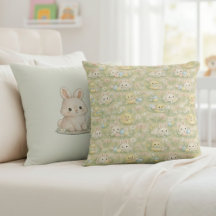 Easter Bunny and Chick Floral Pattern Throw Pillow