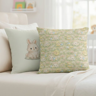 Easter Bunny and Chick Floral Pattern Throw Pillow