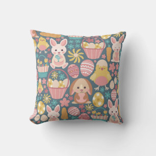 Easter Bunny and Chick Pattern Throw Pillow