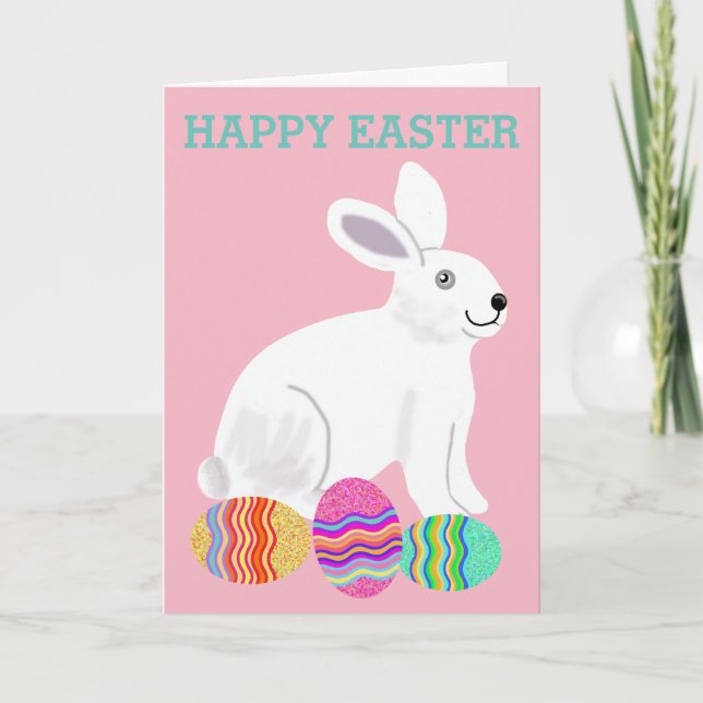 Easter Bunny and chocolate eggs Holiday Card (Front)