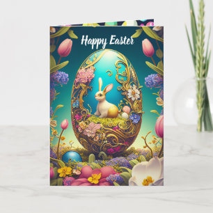 Easter bunny and coloured eggs holiday card
