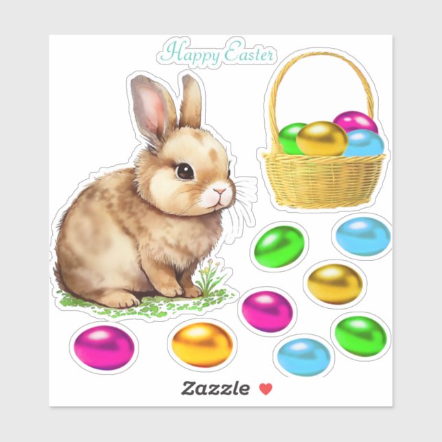 Easter Bunny and Colourful Easter Eggs Sticker (Sheet)