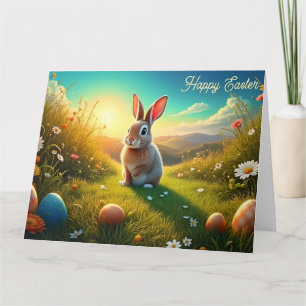 Easter Bunny and Colourful Eggs in Spring Magic Card
