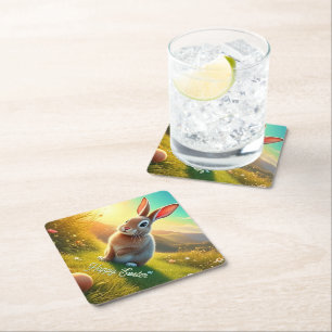Easter Bunny and Colourful Eggs in Spring Magic Paper Coaster