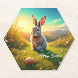 Easter Bunny and Colourful Eggs in Spring Magic Paper Coaster
