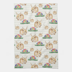 Easter bunny and colourful eggs kitchen towel