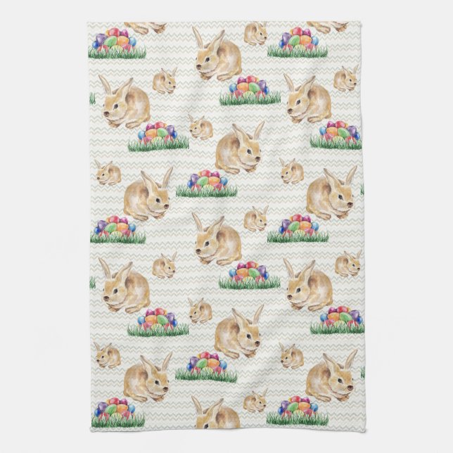 Easter bunny and colourful eggs kitchen towel (Vertical)