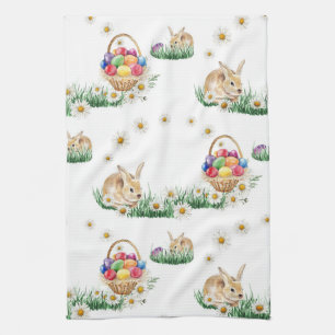 Easter bunny and colourful eggs kitchen towel
