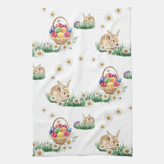 Easter bunny and colourful eggs kitchen towel (Vertical)