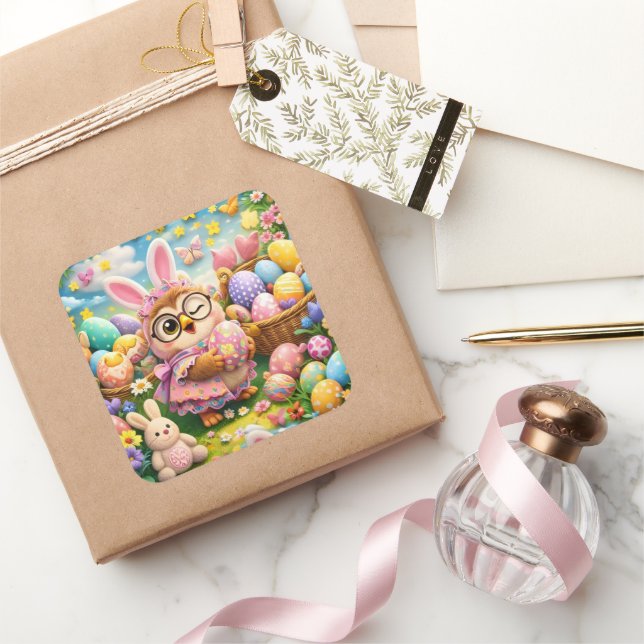 Easter bunny and colourful eggs whimsical sticker  (Gifting)