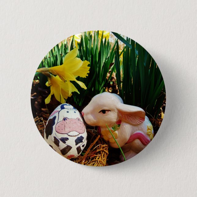 Easter Bunny and cow egg 2 Inch Round Button (Front)