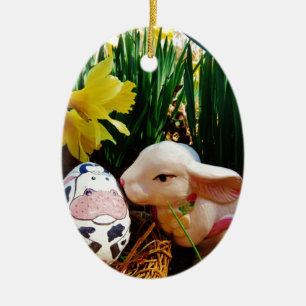 Easter Bunny and cow egg Ceramic Ornament