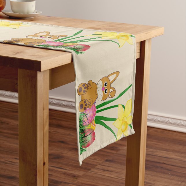 Easter Bunny and Daffodils Holiday Table Runner (In Situ)