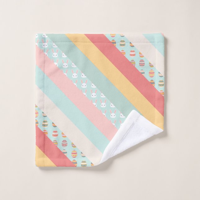 Easter Bunny and Decorated Eggs Pastel Stripe Wash Cloth (Wash Cloth)