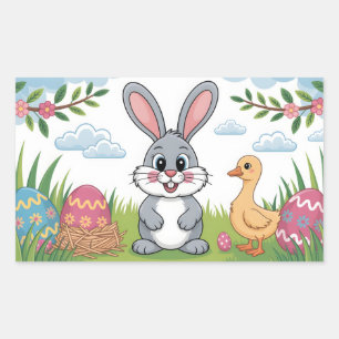 Easter Bunny and Duckling in Spring Meadow Sticker