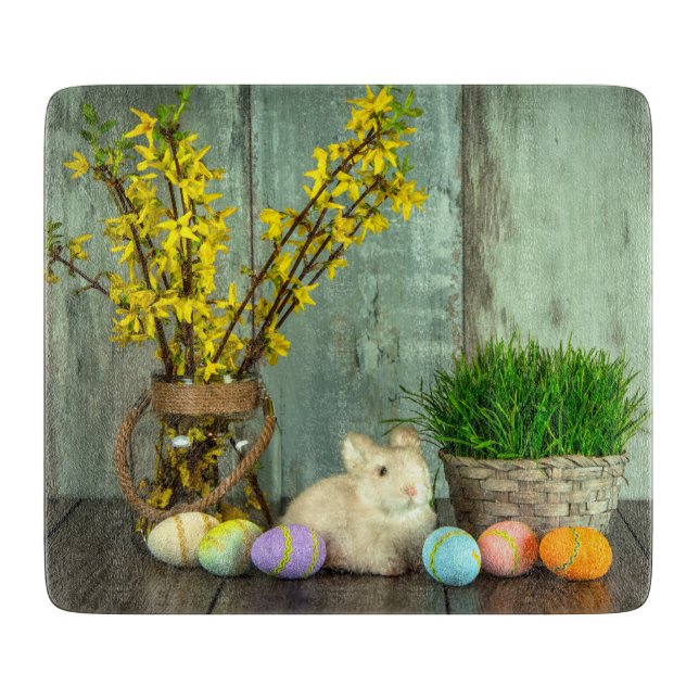 Easter Bunny and Egg Scene Cutting Board (Front)