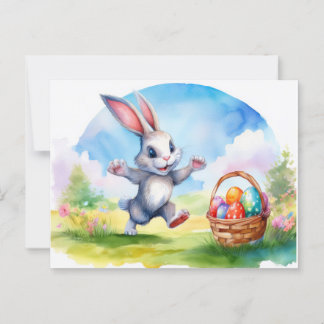 Easter Bunny and Eggs Basket Postcard