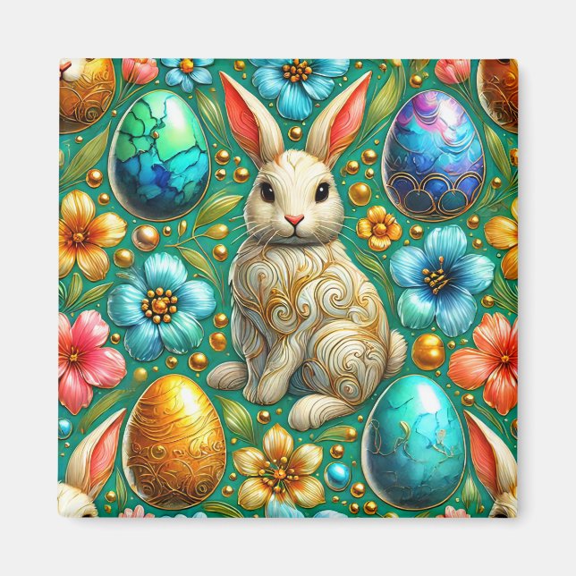~ Easter Bunny and Eggs ~  Magnet (Front)