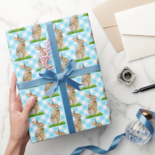 Easter Bunny and Eggs On Gingham Wrapping Paper