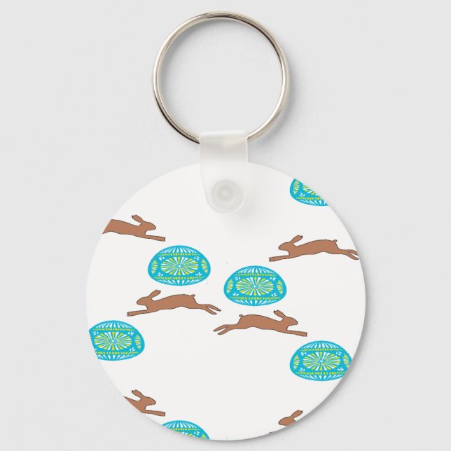 easter bunny and eggs on white keychain (Front)