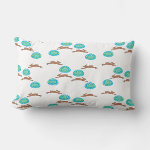 easter bunny and eggs on white lumbar pillow