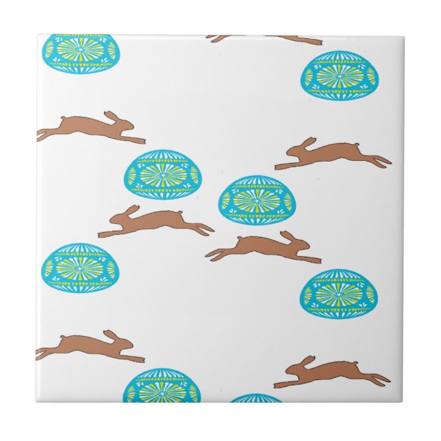 easter bunny and eggs on white tile (Front)