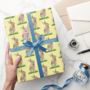 Easter Bunny and Eggs On Yellow Wrapping Paper
