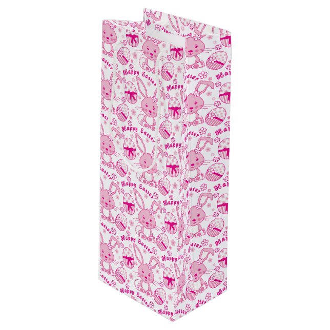 Easter bunny and eggs pink white gift bag (Front Angled)