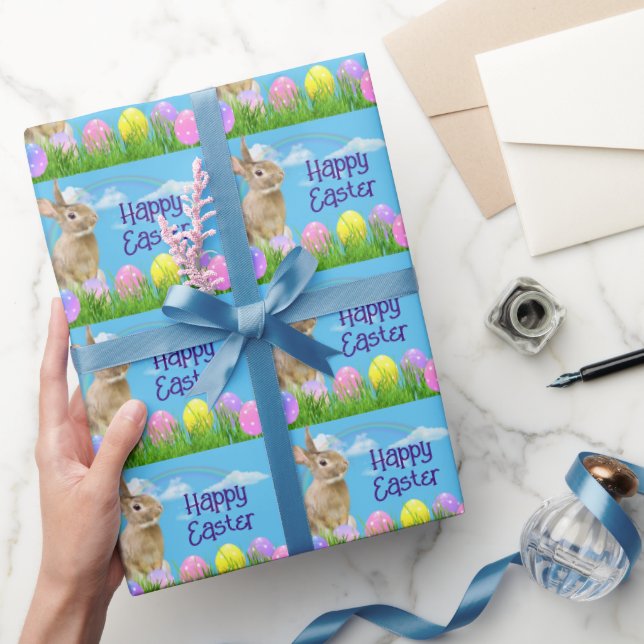 Easter Bunny and Eggs with Rainbow Wrapping Paper (Gifting)