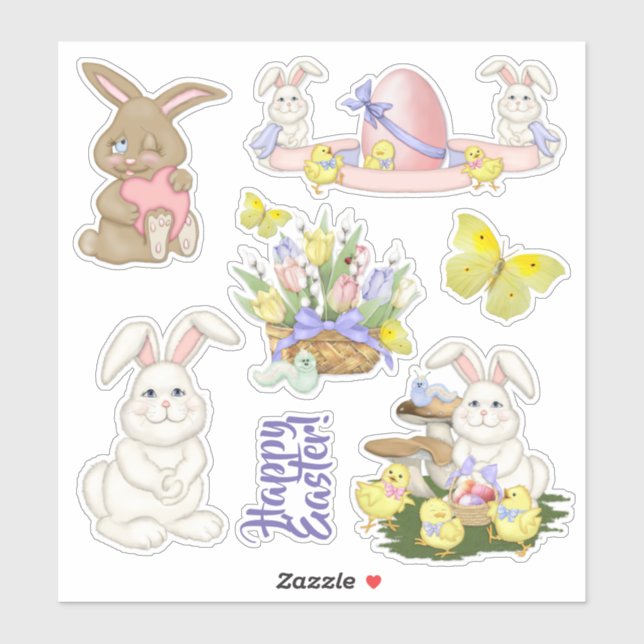 Easter Bunny and Flowers Spring Die Cut Vinyl Set (Sheet)