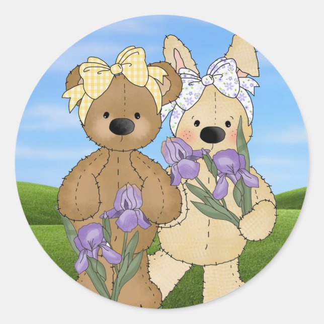 Easter Bunny and Friend Classic Round Sticker (Front)