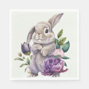 Easter Bunny And Peonies Flowers Napkin